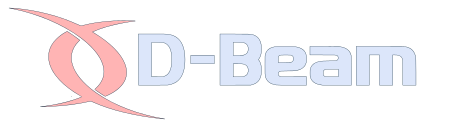 D-Beam logo - text in pale blue with pale pink shape